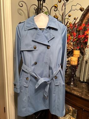 Michael Kors Light Blue Double-Breasted Trench Coat with Belt